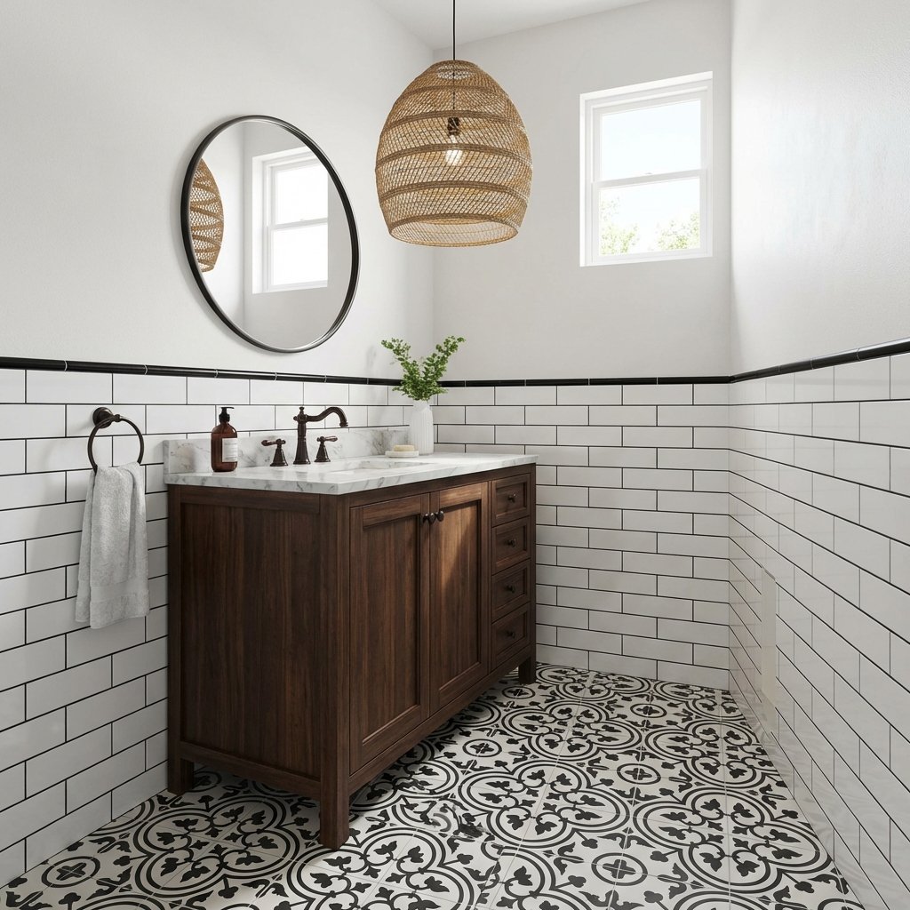 Powder room wall tile inspiration in Newton, MA — subway tile with black grout